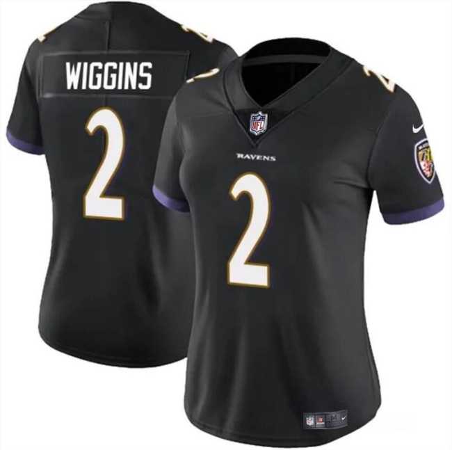 Womens Baltimore Ravens #2 Nate Wiggins Black 2024 Draft Jersey Dzhi